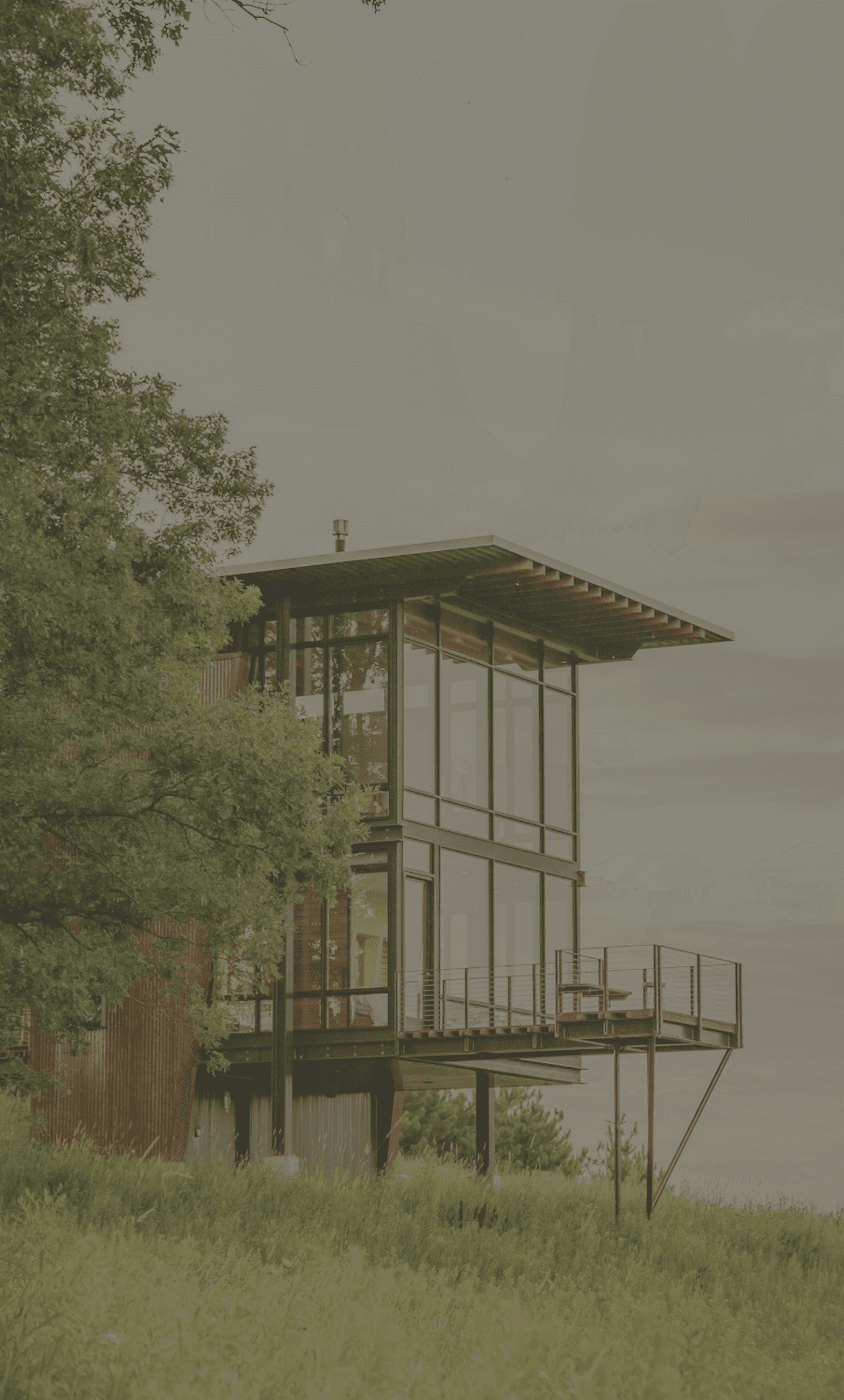 A purpose-built lakeside home cantilevered over the water.