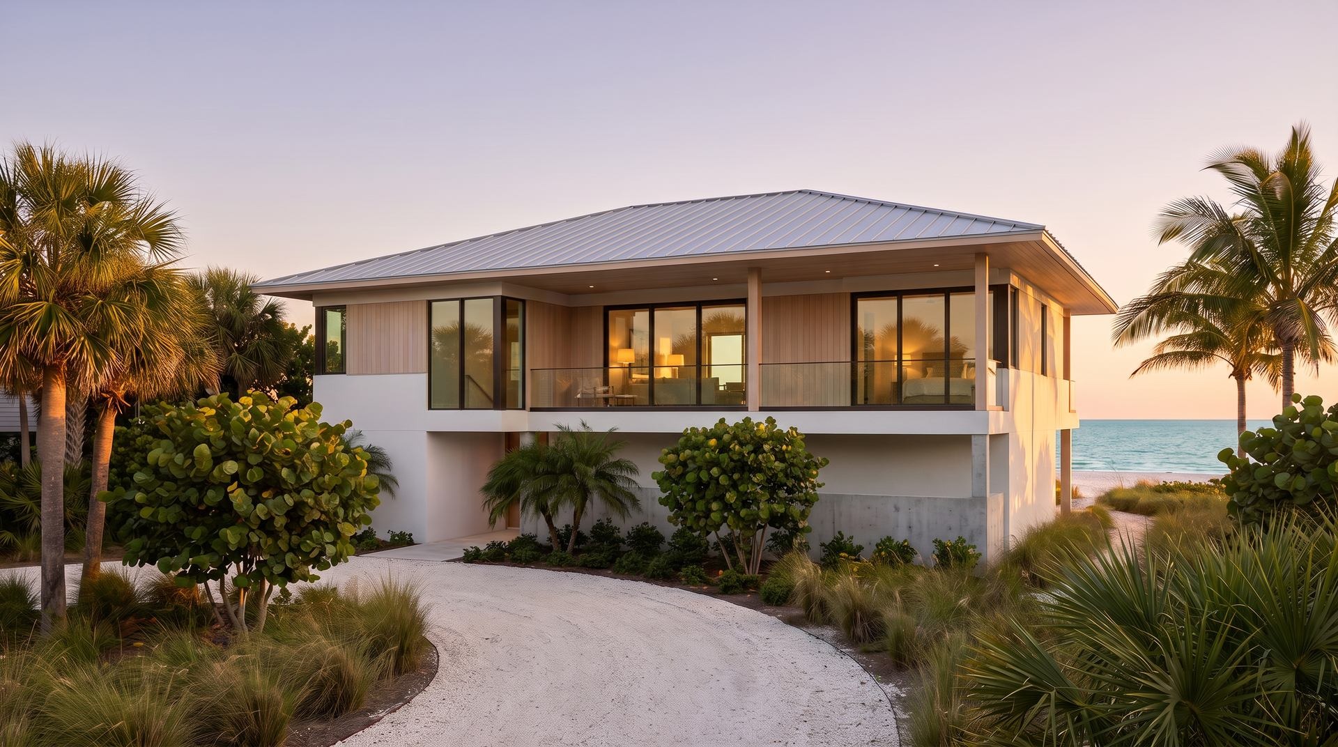 Example home on the hurricane coast as it stands: glass facing the water with nothing over it.