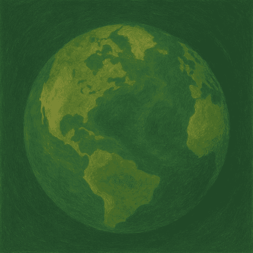 Green globe illustration with a textured scientific rendering.