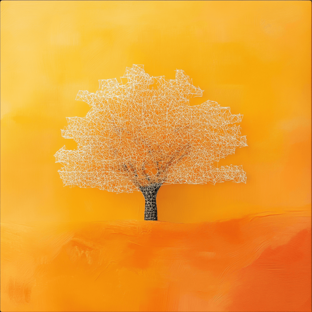 Orange tree illustration made from white model lines.