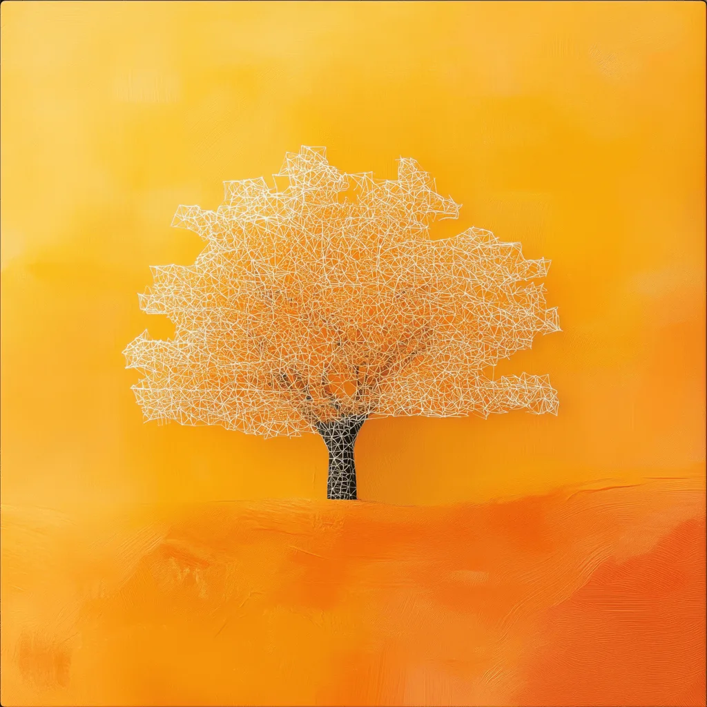 Orange tree illustration made from white model lines.