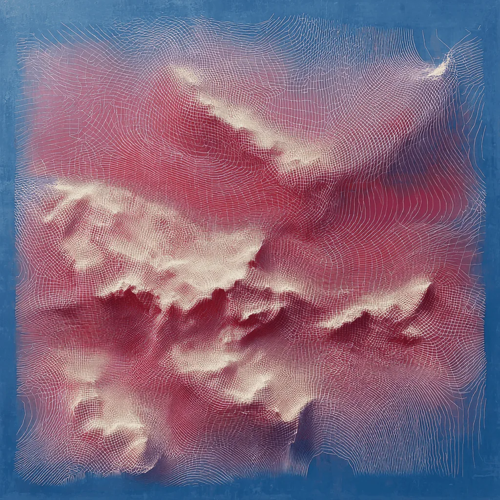 Abstract terrain map with red and blue climate data contours.