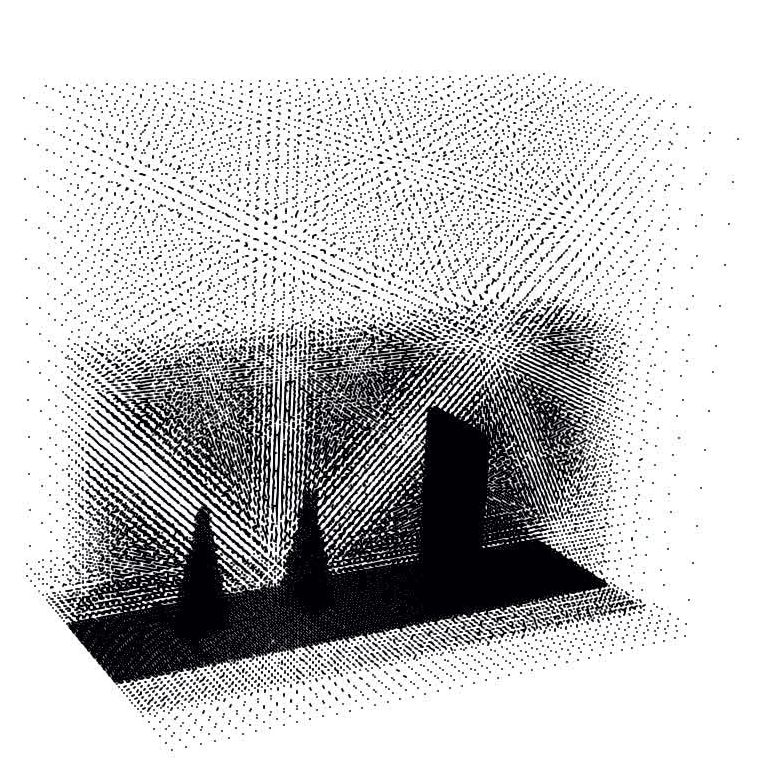 Point-cloud model of a structure and nearby trees used to infer tree-to-tree fire spread.