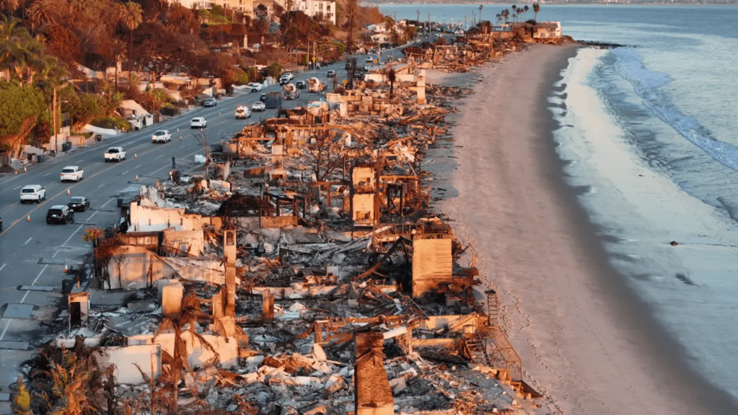 Wildfire damage near a Los Angeles residential area